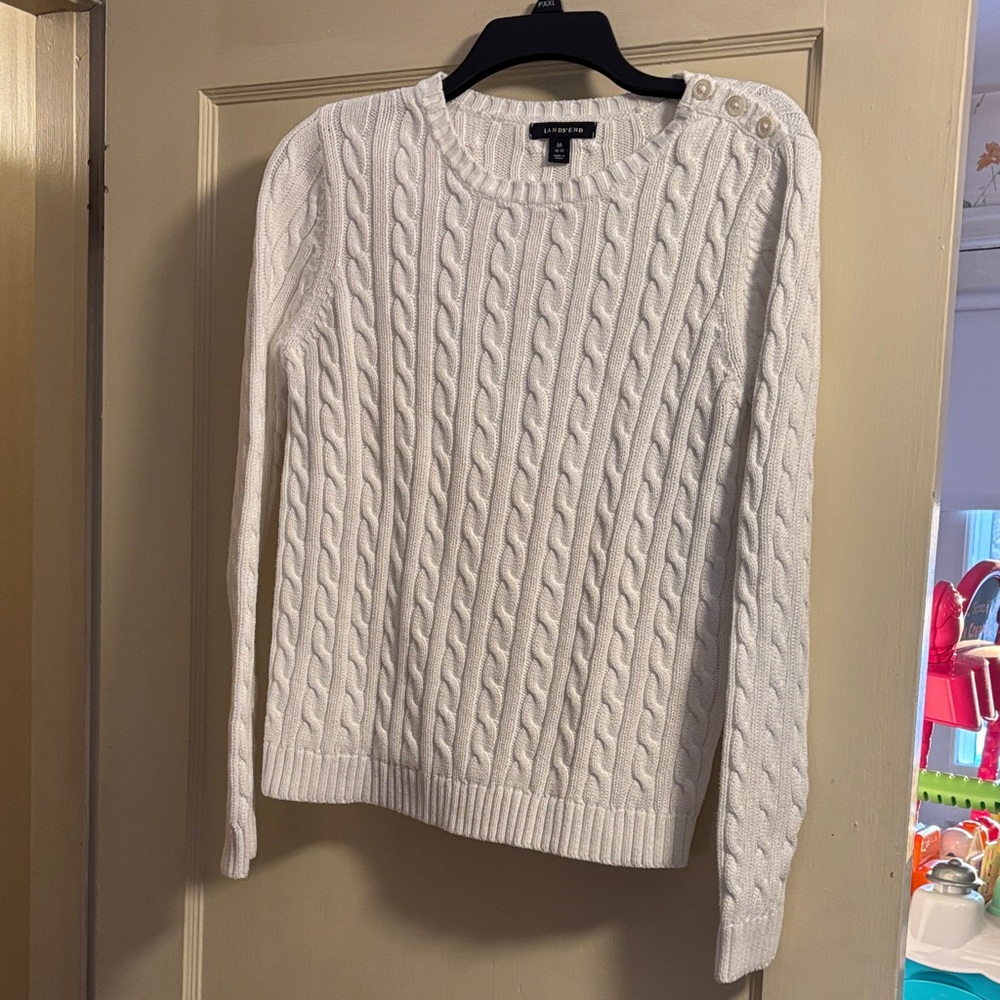 Lands End Cream Cable Knit Sweater